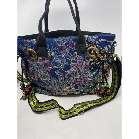 Women’s Shoulder Bag Peacock Floral Boho Ethnic Style Handbag Tote Embroidered - Picture 1 of 7